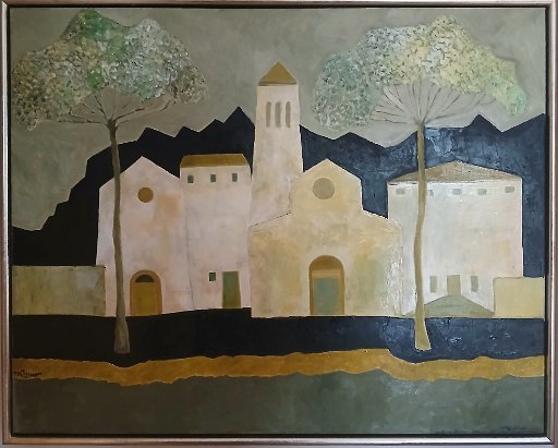 dorpsgezicht in toscane.jpg - Dorpgezicht in Toscane, olieverf op doek, 100x80cm